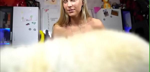  Teen Plays On Cam her Dog joins *** Girls4Cock.Com